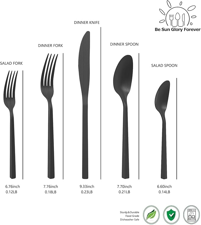 Cubic Matte Black 20-Piece Silverware Set, Forged Stainless Steel Flatware, Matte Finish Modern Cutlery Set, Service for 4, Dishwasher Safe
