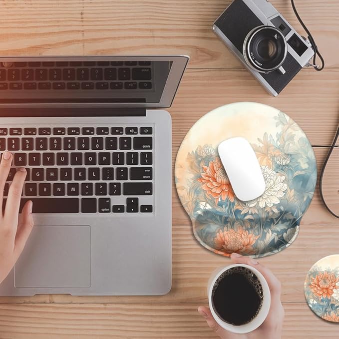 Mouse Pad with Wrist Support, Ergonomic Mouse Pad with Memory Foam Wrist Rest Cushion, Non-Slip Rubber Base Gaming Mice Pad for Home Office Computer Laptop,Aesthetic Flower