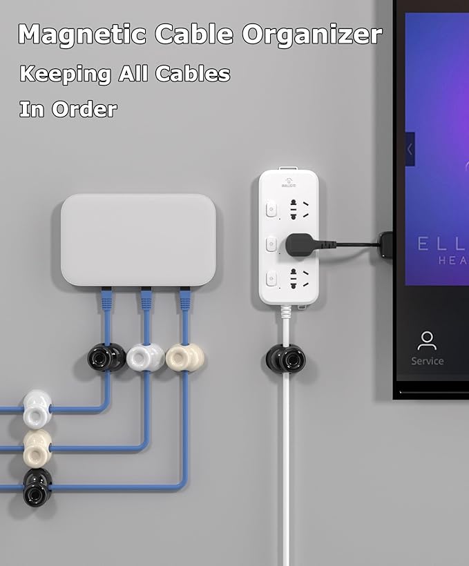 Magnetic Cable Clips, Adjustable Cord Holder Management, Adhesive Wire Keeper Organizer for Home Office Desk Phone PC Car Wall Desktop Nightstand Appliance (9-Pack White Shoes)