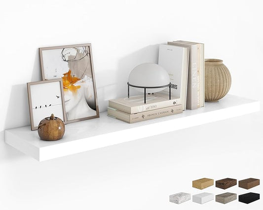 RICHFOCUS 48Inch Floating Shelves for Wall 1 Pack Shelves for Bedroom|Kitchen|Bathroom Wall Mounted Rustic Wood Floating Shelf with Invisible Brackets for Books|Storage|Decor, White