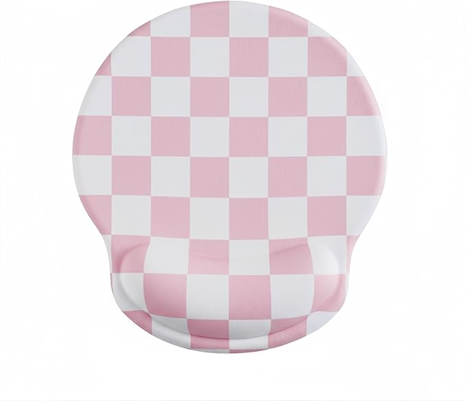 Pink Checkered Mouse Pad with Gel Wrist Rest, Wrist Support, Ergonomic Desk Accessories for Girls Women, Office Laptop Gaming Decor, Cute Aesthetic Trendy Check Design