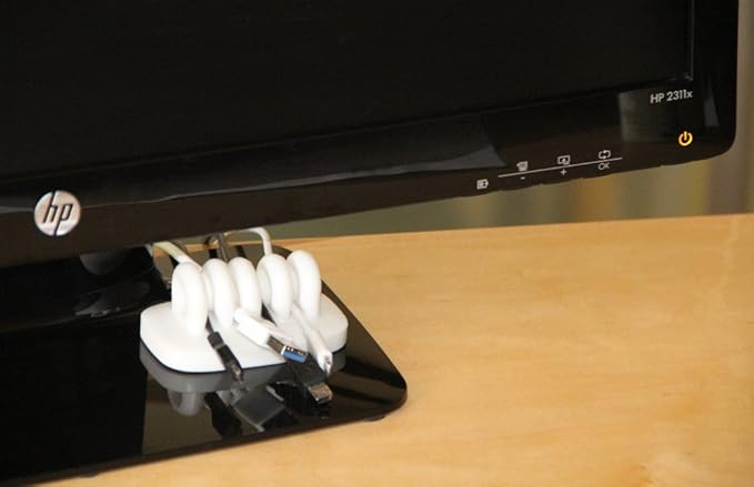 ENVISIONED Desktop Cable Organizer, Weighted, No Bad Smell, Bundled with 2 Reusable Cable Ties (White)