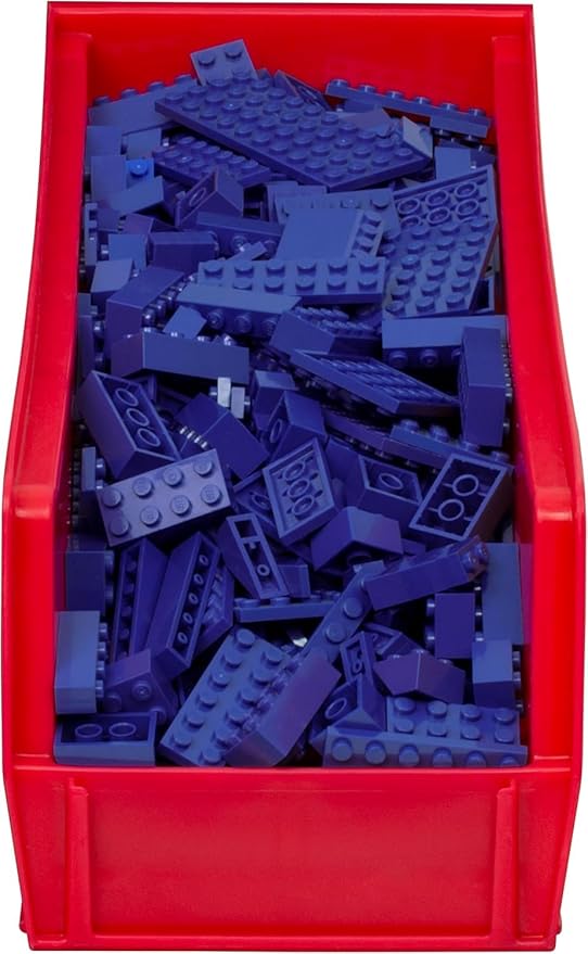 Akro-Mils 30234 AkroBins Plastic Storage Bins, Space-Saving Stackable Bins for Garage, Pantry, Craft Organization, 15" x 5" x 5", Red, 12-Pack