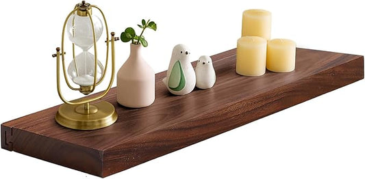 Solid Walnut Floating Shelves for Wall, 24"*10"*1.6"Real Thick Wood Mounted Wall Display Shelf with Joinery for Home Decor, Bathroom,Kitchen Set of 1（ Natural Walnut Brown）