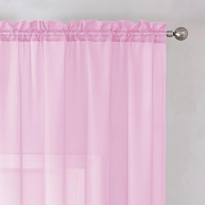 Aiyufeng Pink Sheer Curtains 54 inch Length Living Room Short Voile Drapes Solid Sheers Cafe Curtains Voile Bathroom Small Window Sheers 2 Panels Set, Rod Pocket, 40" Wx54 L