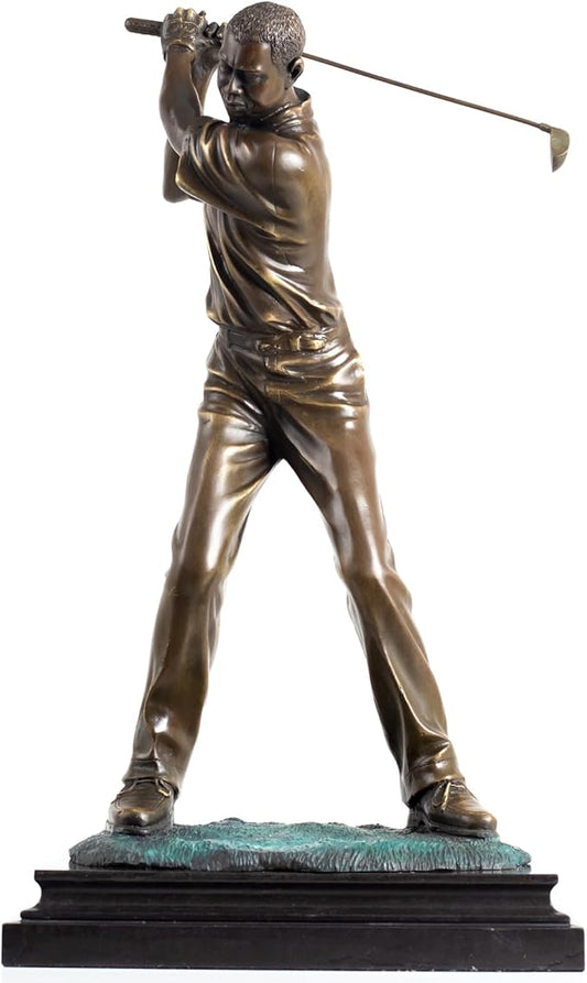 21.2'' Modern Golfer Bronze Sculpture, Bronze Golf Man Figurine Statue Ornament with Marble Base Crafts for Home Office Decor Collection Gift