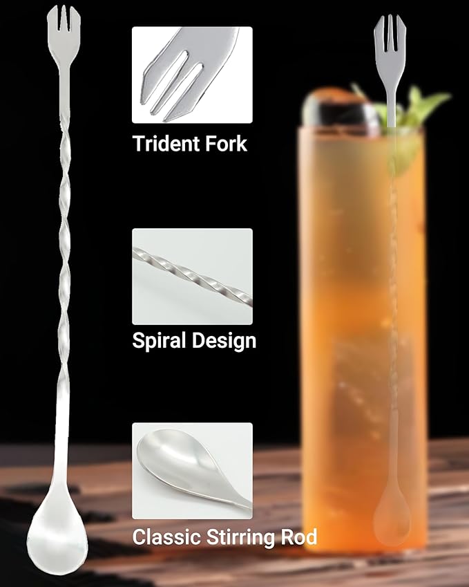 Professional Bar Tools Set, 10-inch Stainless Steel Muddler, Mixing Spoon, Measuring Jigger for Cocktails for Home Bartenders, Mojitos, Margaritas and Fruit-Based Drinks