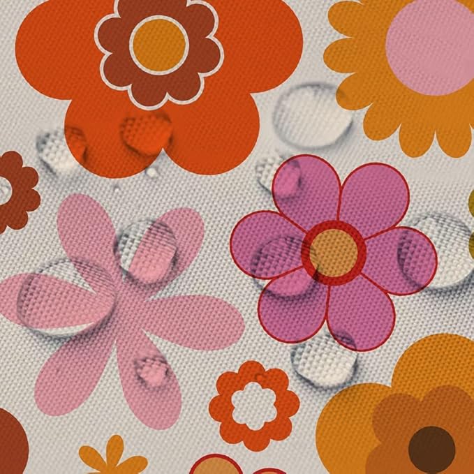 Retro Flowers Shower Curtain, Groovy Brown Orange Sun Flower Vintage 70s Fabric Shower Curtains Set for Bathroom Funky Hippie 1970 Boho Yellow Floral Decoration with Hooks 72 X 78 inch Bath Decor