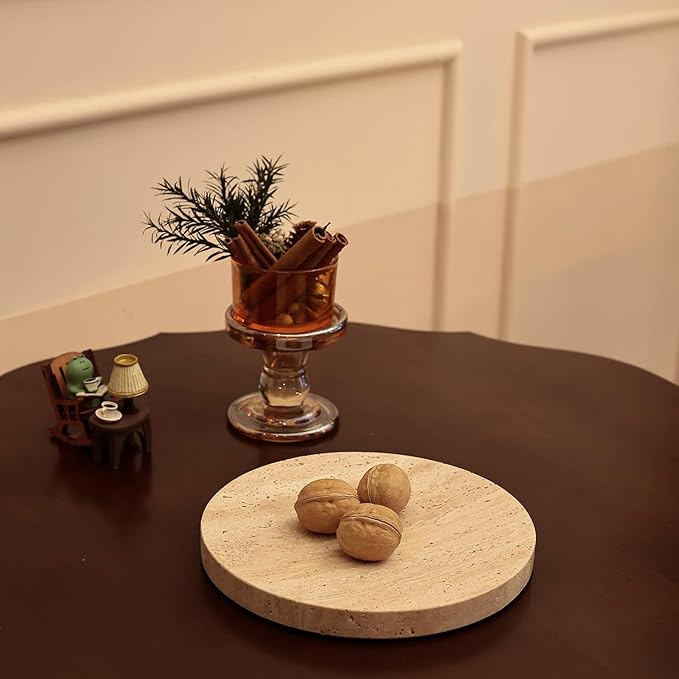 8" Natural Travertine Ring Dish Jewelry Tray for Women Gift - Marble Trinket Dish for Key Earring Nightstand - Candy,Fruit, Nut, Snack Serving Tray for Table, Home Decor (Beige Travertine)