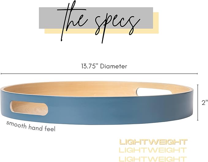 Spun Bamboo Round Wooden Tray, Blue, 13.75 Inches