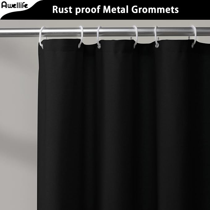 Awellife Farmhouse Black Shower Curtain Button Linen Textured Woven Fabric,Pleated Black Stripe,Country Style,72x72 Inch