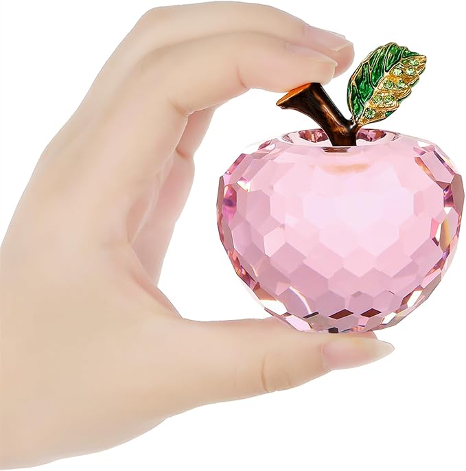 Crystal Apple Figurine Paperweight, Handmade Statue Ornament Home Decoration, Collectible Crystal Crafts, Come with Gift Box, Great Gift for Birthday Holidays Christmas (Pink-60mm)