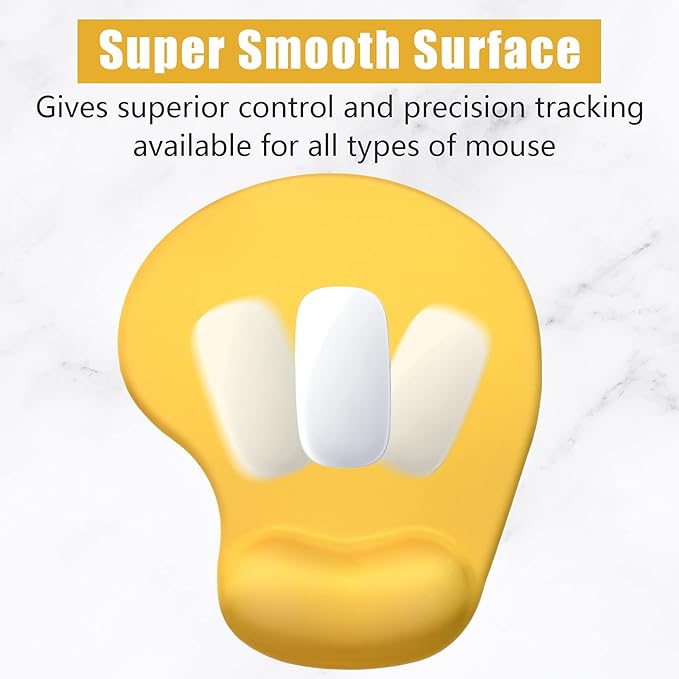 Hsurbtra Ergonomic Mouse Pad with Wrist Rest Support, Gel Mouse Pads with Non-Slip PU Base, Pain Relief Memory Foam Computer Mat, Cute Office Supplies Desk Decro Accessories, Apricot Yellow