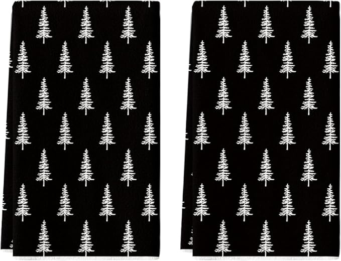 Artoid Mode Black Xmas Tree Christmas Kitchen Towels Dish Towels, 18x26 Inch Farmhouse Holiday Winter Decoration Cleaning Set of 2