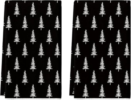 Artoid Mode Black Xmas Tree Christmas Kitchen Towels Dish Towels, 18x26 Inch Farmhouse Holiday Winter Decoration Cleaning Set of 2