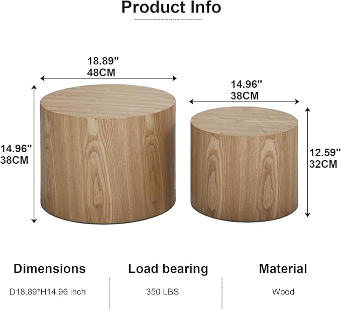Nesting Coffee Table Set of 2, Wood Round Coffee Table, Modern Coffee Table for Small Space Living Room, Wood Color