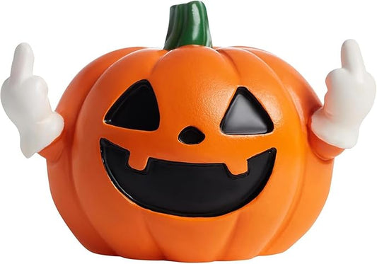 Halloween Pumpkin Figurines Decor Cute Resin Home Decor Statue Funny Ghost Middle Finger Gestures Desk Ornaments Fall Thanksgiving for Home Office Table Decorations