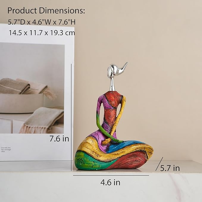 Octdays Art Female Sculpture Figurines, Abstract Woman Statue for Home Decor, Modern Colorful Sculpture Decorations for Living Room Shelf Office Cabinet Accents (Colorful-B)