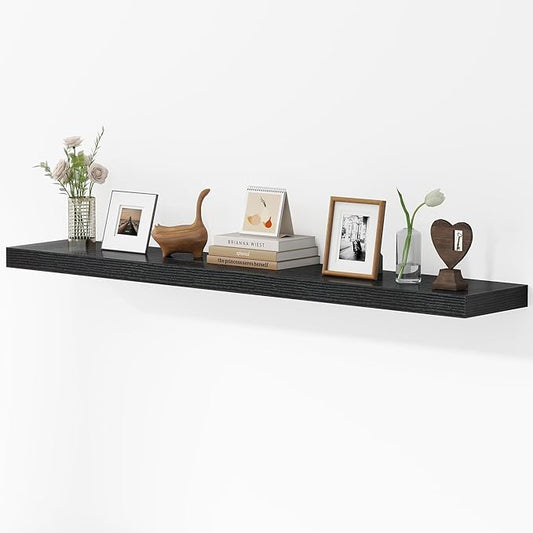 Dreamland 55 Inches Floating Shelves for Wall, 9.3" Deep Long Floating Shelves Set of 1, Large Display & Storage Shelf, Wall Shelf for Bathroom Bedroom Living Room Kitchen Office, Black