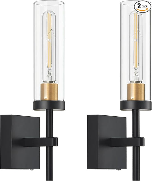Wireless Wall Sconces with Remote Control, Battery Operated Wall Sconce Set of 2, Black & Gold Rechargeable Dimmable Wall Light for Bedroom Living Room Bathroom Hallway Entryway Stairwell, 3000K