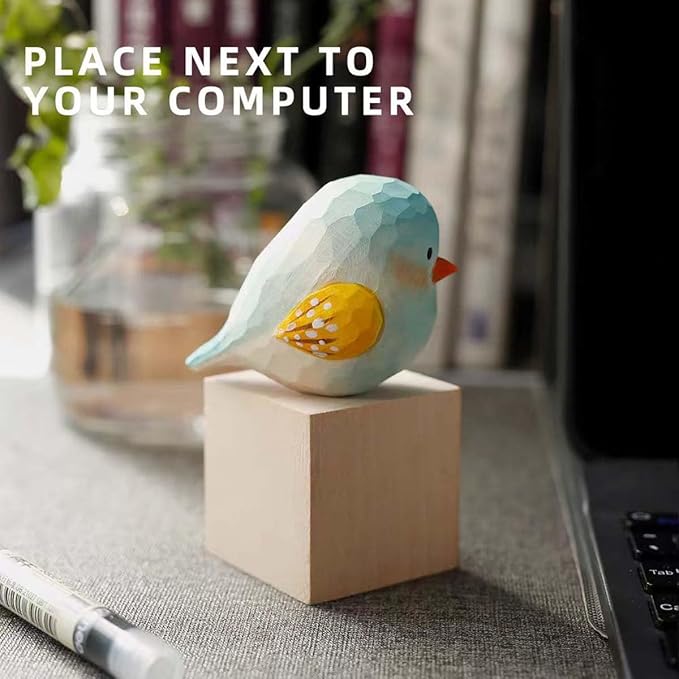 Bird Figurines Small Bird Figurines Home Decor Hand Carved Painted Wooden Statues for Home Decor, Gift for Bird Lovers,Housewarming, Birthday, Christmas (Blue and White)