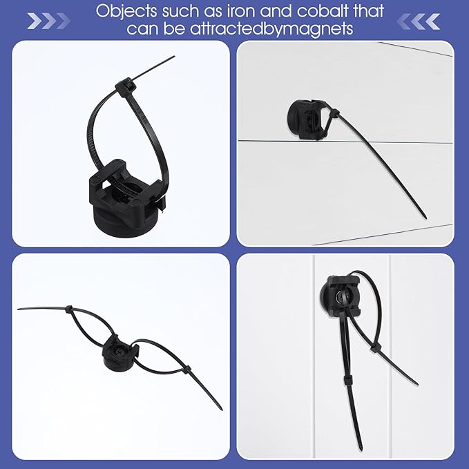 Magnetic Zip Tie Mount Multipurpose Cable Holder Cable Mount Magnets Magnetic Wire Management Bases with Heavy Duty Zip, Mount Nylon Ties in Total(100 Pieces,22 mm)