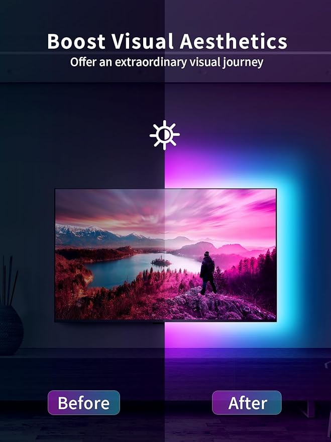 TV LED Backlight, 9.84ft LED Lights for 32-43in TV, RGB TV Lights Behind with Music Sync Bluetooth APP and Remote Control Strip Light USB Powered for Bedroom Home Decor