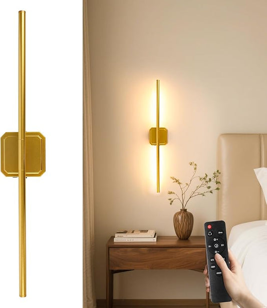 1 Pack Battery Operated Wall Sconce Detachable 360°Rotate, Wireless Wall Lamp 3000-6500K Dimmable, 10000mAh Rechargeable Wall Light for Bedroom, Living Room，28" Gold