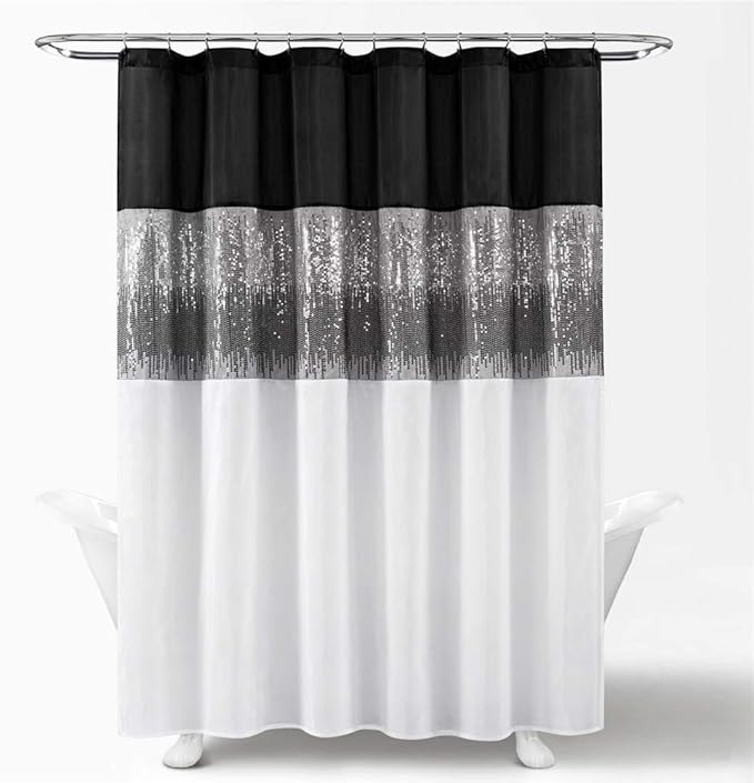 Lush Decor Night Sky Shower Curtain, 72" x 72", Black & White