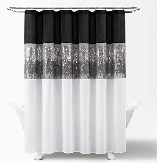 Lush Decor Night Sky Shower Curtain, 72" x 72", Black & White