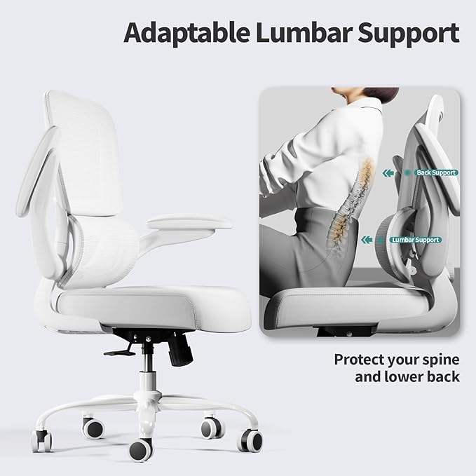 Office Chair - Ergonomic Desk Chair with Adjustable Lumbar Support, Mesh Computer Chair, Executive Chair for Home Office Comfortable Lumbar Support (White White)