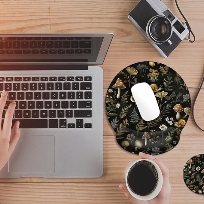 Ergonomic Mouse Pad with Memory Foam Wrist Rest Support Design,Relieve Wrist Pain Mousepad,Non-Slip Base for Laptop,Computer,Office Desk Accessories,Carpal Tunnel,Mushroom