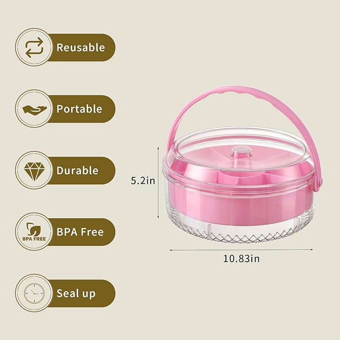 Divided Chilled Serving Tray for Parties,Ice Chilled Party Platter,Ice Serving Bowl with Lid and Handle,Charcuterie Serving Board,Cold Dish Dip for Fruit Seafood Vegetable Shrimp Cocktail Appetizer...