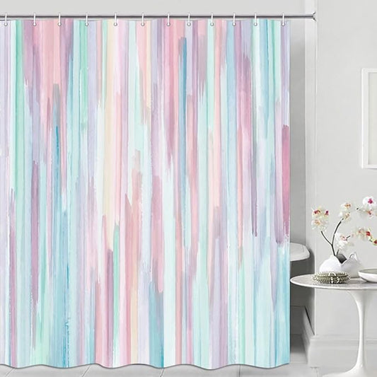 JAWO Abstract Shower Curtain, Modern Aesthetic Stripe Shower Curtain Set 72 X 72 Inches with 12 Hooks for Bathtub Bathroom Gray Yellow Contemporary Abstract Painting Fabric