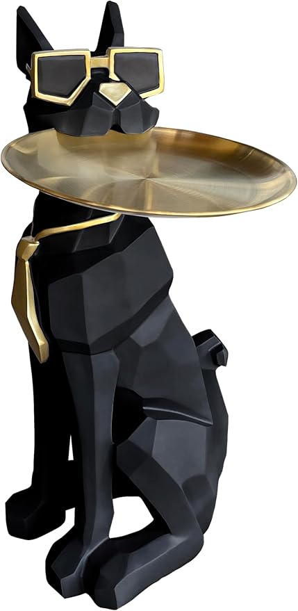 Beautiful and Elegant Decorative Pieces for Home, Dog Side Table with Tray and Storage，Dog 3D Sculpture Coffee Table Unique Home Decor(Black)