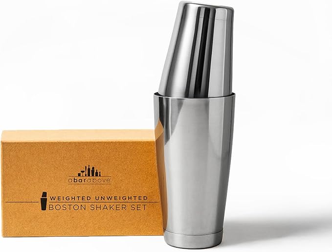 A Bar Above Professional Boston Shakers Set 18 oz Weighted and Unweighted Stainless Steel Cocktail Shaker Set for Bartenders, Premium 304 Steel Bar Shaker, Essential Bartending Tools for Mixing Drinks