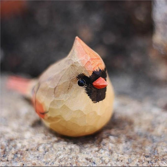 Handcrafted Red Cardinal Figurine – Small Wooden Christmas Female Red Bird Statue Decor for Shelf, Desk, or Mantel – Eco-Friendly for Women & Collectors