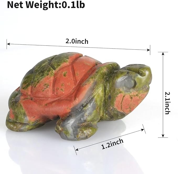 2" Unakite Turtle Figurine for Protection&Stability,Statue for Longevity,Turtle Decor for Homes&Offices