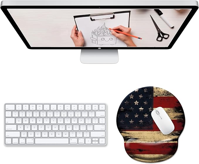 Ergonomic Mouse Pad with Wrist Rest, American Flag Gel Mouse Pads Wrist Support, Computer Mousepad with Non-Slip PU Base, Comfortable Mouse Pad for Desk Accessories Office Decor Supplies