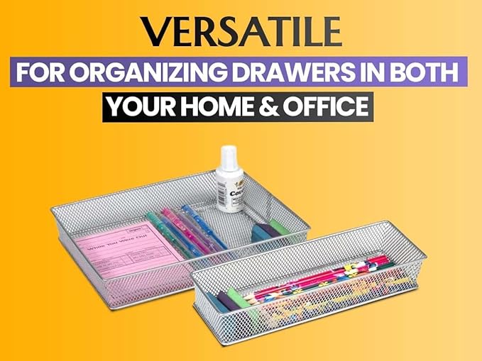 YBM HOME Silver Mesh Drawer Cabinet and or Shelf Organizer Bins, School Supply Holder Office Desktop Organizer Basket 1591s (1, 6x12x2 Inch)