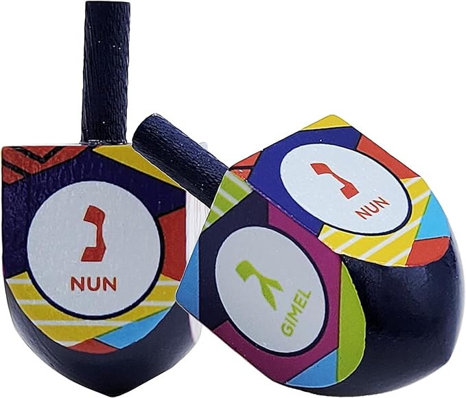 The Dreidel Company 200 Multi Colored Hand Painted Wooden Dreidels, The Hanukkah Game Includes 6 Dreidel Game Instructions, Let's Play Dreidel (200-Pack)