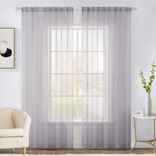 MIULEE 2 Panels Solid Color Sheer Window Curtains Elegant Window Voile Panels/Drapes/Treatment for Bedroom Living Room (54X96 Inches Light Grey)