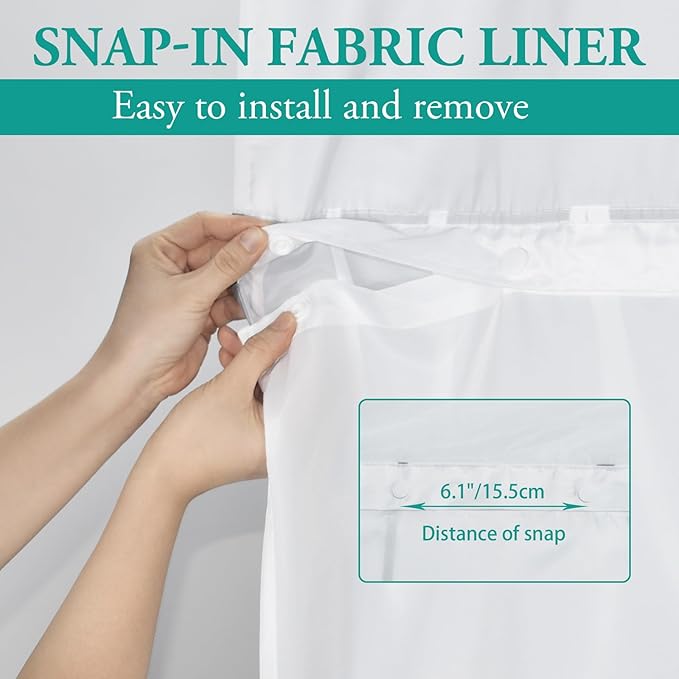 No Hook Grey Shadow Striped Long Shower Curtain with Snap in Fabric Liner Set - Hotel Shower Curtain and Liner Set with See Through Mesh Top Window,Machine Washable, 71x86 INCH