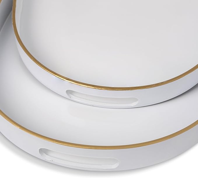 MAONAME White Serving Trays with Handles, Oval Decorative Trays for Coffee Table, Nesting Tray Set of 2, Plastic Vanity Tray for Ottoman, Living Room