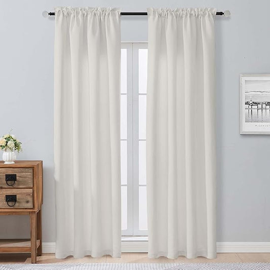 Aiyufeng Natural Room Darkening Curtains for Bedroom 90 Inches Long 2 Panels Set, Solid Privacy Energy Saving Living Room Window Treatment Curtains Blackout Drapes, W40 x L90 Inch, Natural