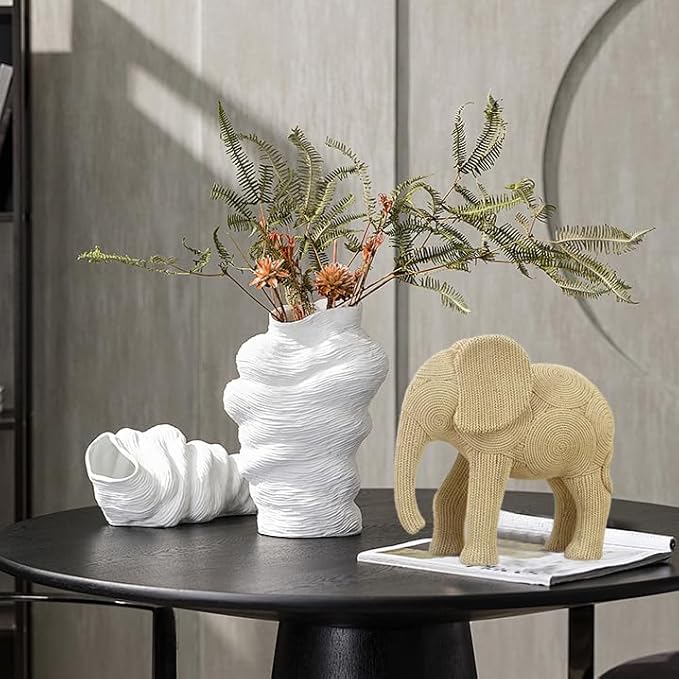9-inch Beige Resin Elephant Statue - Small Home Decor Sculpture for Shelf, Dresser & Table Centerpiece, Classic Elephant Figurine for Living Room & Bedroom