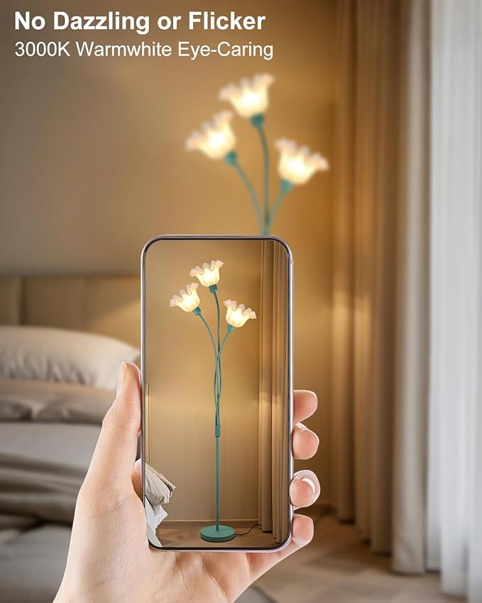 Lightdot Flower Floor Lamp for Living Room, Cute Corner Floor Lamp with Adjustable Goosenecks, 3 Light Standing Lamp with Bulbs Included, LED Tall Floor Lamps for Bedroom Kids Room(Green)