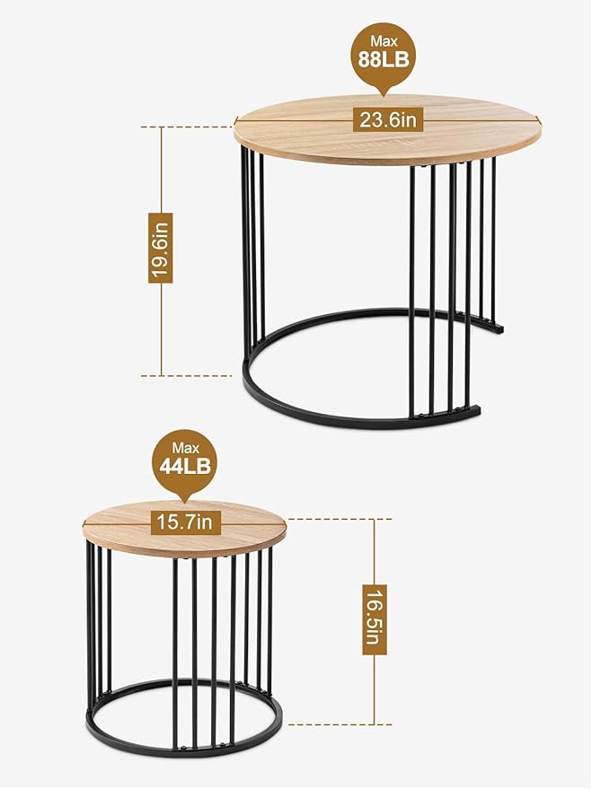 YORKING Nesting Coffee Table Set of 2, Round Table Set, Morden End Side Night Stand for Bedroom Dining Room （Wood）