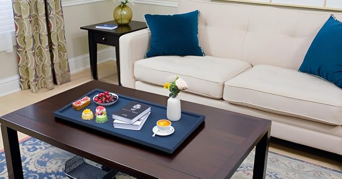 35 * 18 Inch Rectangular Ottoman Tray | Textured PU Leather, Waterproof & Heat-Resistant Storage for Coffee/Dining Tables, Sofa, Bed, Entertainment & Party (Navy Blue, 35 * 18in)