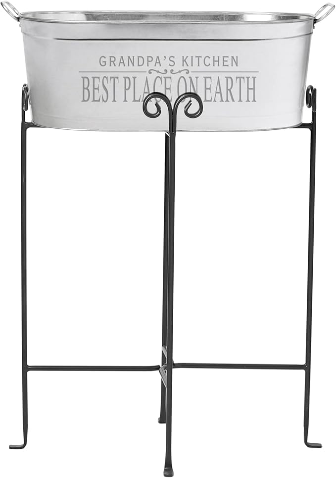 Let's Make Memories Personalized Serve Up Good Times Beverage Tub - Galvanized Drink Tub - w/Stand
